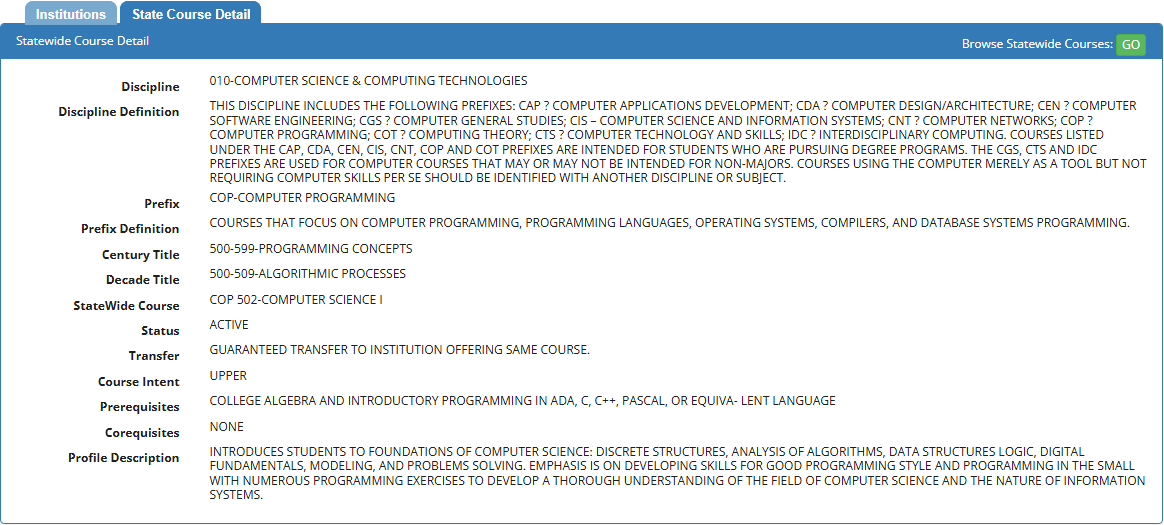Florida SCNS Description Revision project